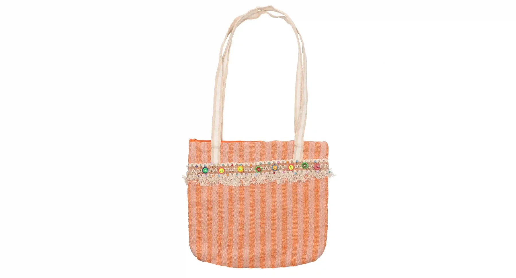Pink Striped Tote with Lace