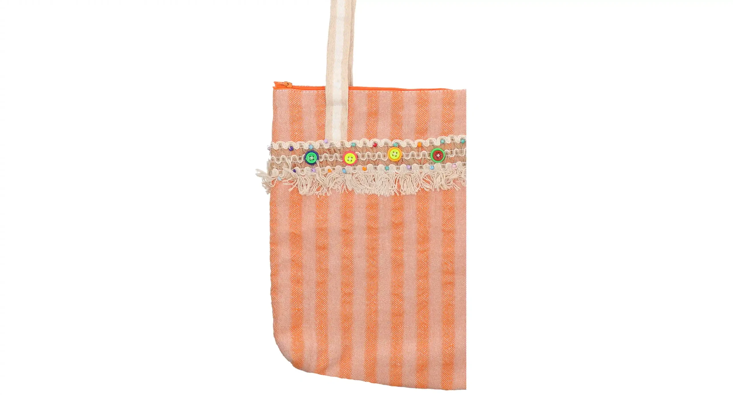 Pink Striped Tote with Lace - Image 2